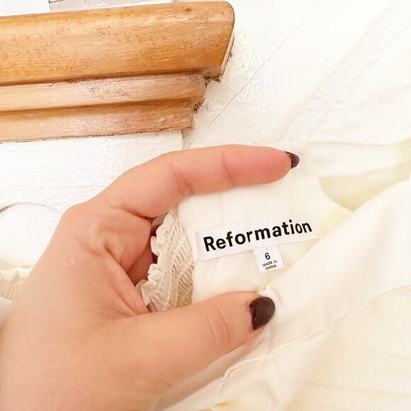 NWT Reformation Isaac Dress White Ruched Long Sleeve Side Slit Midi Size 6 - Picture 4 of 11